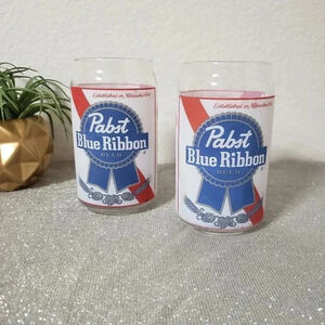 Vintage PBR Pabst Blue Ribbon Glasses - Set of 2